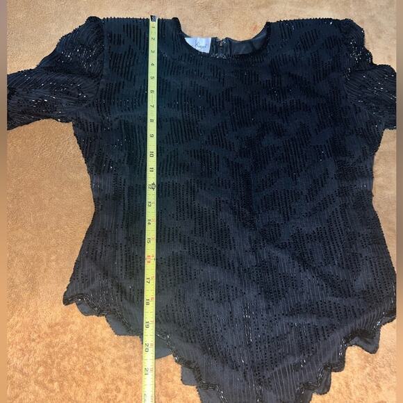 Vintage Laurence Kazar Silk Sequins Top Black Evening Cocktail size petite small - Picture 15 of 15
